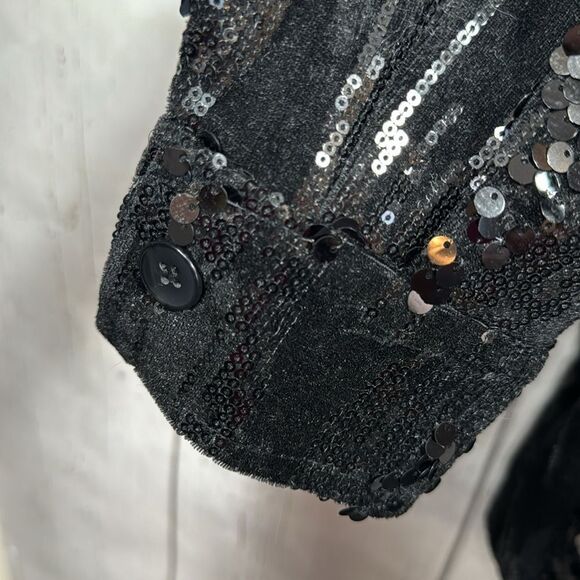 Avec Les Filles Black Sequin Button Up Jacket Shacket 3X Holiday Glam Night Out - Picture 12 of 14